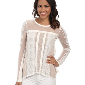 BCBGMaxAzria White Lace Long Sleeve Top